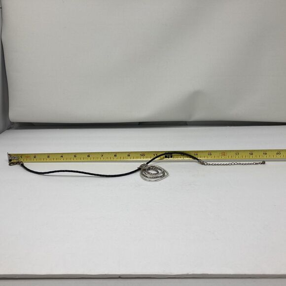 CHICO'S Necklace Concentric Open Irregular Round Textured Silver Tone Black Cord - Picture 5 of 7